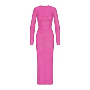 ❗️NEW WITH TAG❗️SKIMS Pink Soft Lounge Shimmer Crew Neck Long Dress